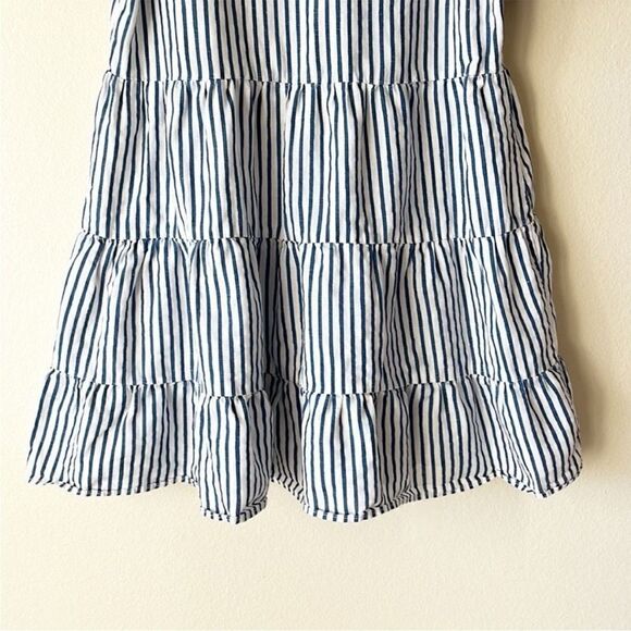 Zara Cotton Linen V Neck Striped Tiered Mini Dress - Picture 5 of 10
